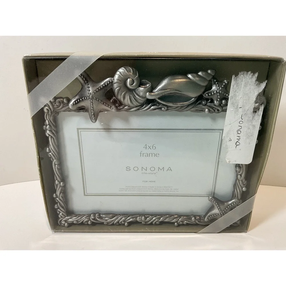 Sonoma Life Style 4x6 Frame Nautical Beach Seashell‎ Starfish Pewter Finish